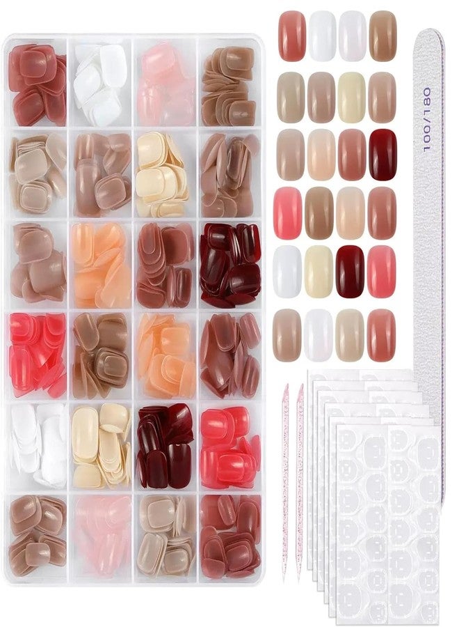 Maigitur 576Pcs Short Square Press on Nails Fall Glue on Nails 24 Solid Color Stick on Nail with Designs Glossy Artificial Fake Nails Full Cover Reusable Acrylic False Nail for Women Girls Nail Art DIY - Image 1